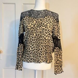 Zara Leopard Print Blouse with Black Lace